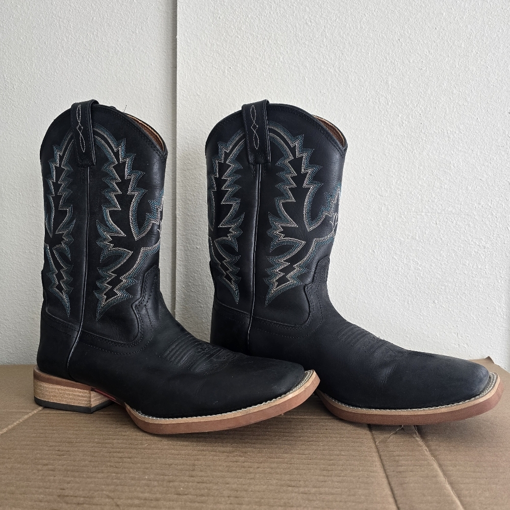 Justin Men's Tallyman Black Western Boots - Wide Square Toe Men's 11